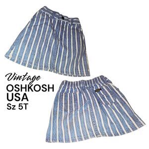 OSHKOSH B’GOSH Sz 5T USA Vintage Blue Pinstripe School Toddler Logo Denim Skirt